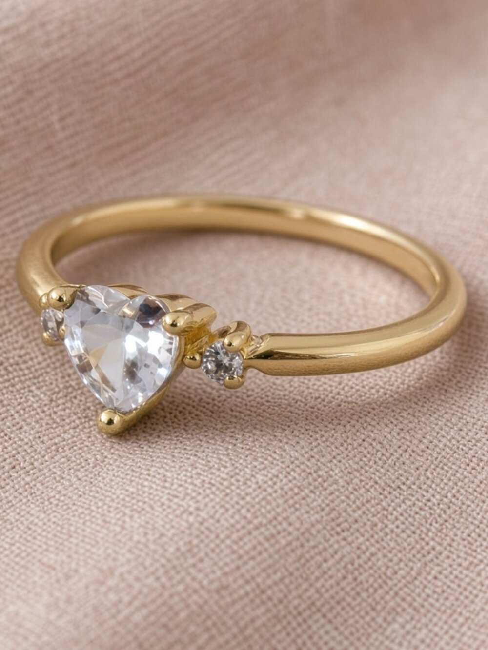 Forever Loved Gold-Tone Heart White Stone Bling Ring a Token of Devotion